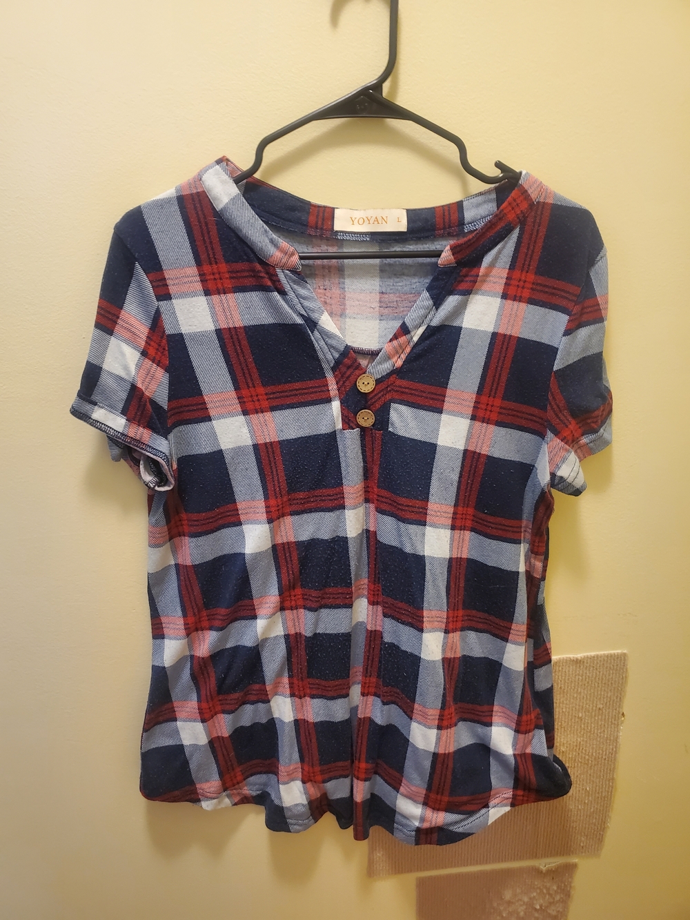 Yoyan Plaid Button-Front Shirt in Navy, Red & White